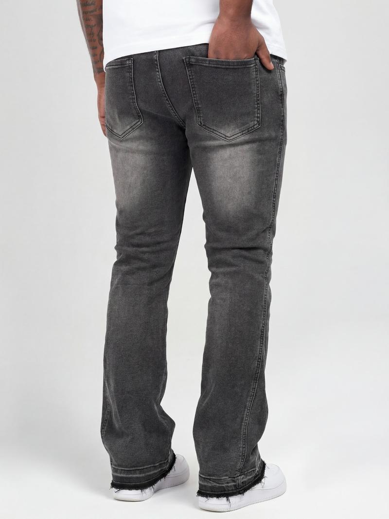 Men's Deep Washed Vintage Slim Fit Bell Bottom Jeans, Trendy Versatile Rock American Streetwear Denim Jeans