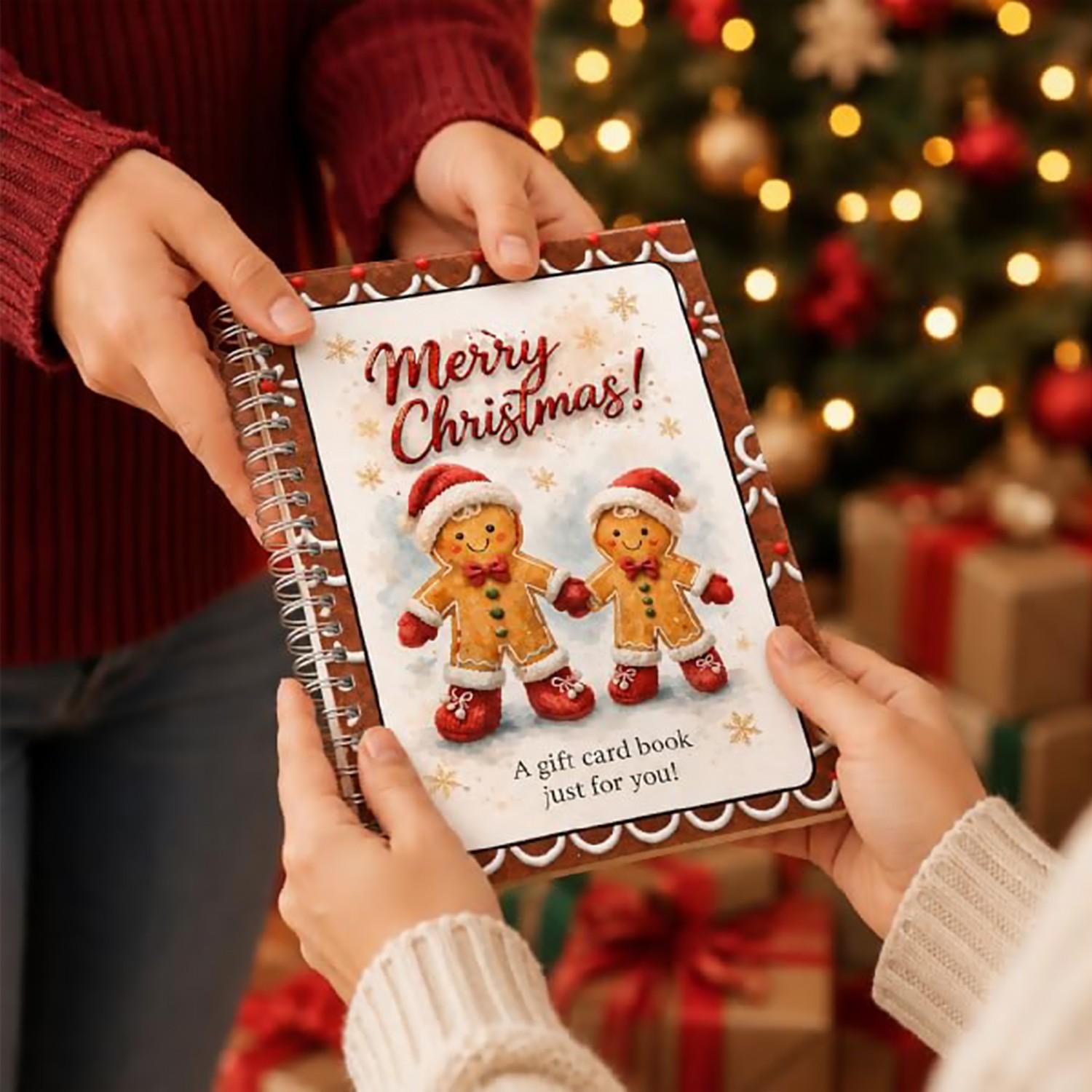 Christmas Gift Card Book, Santa Theme Spiral Binding Gift Card Album, Decorative Inner Pages, Christmas Gift Book with Card Holder, Perfect for Holidays and Parties