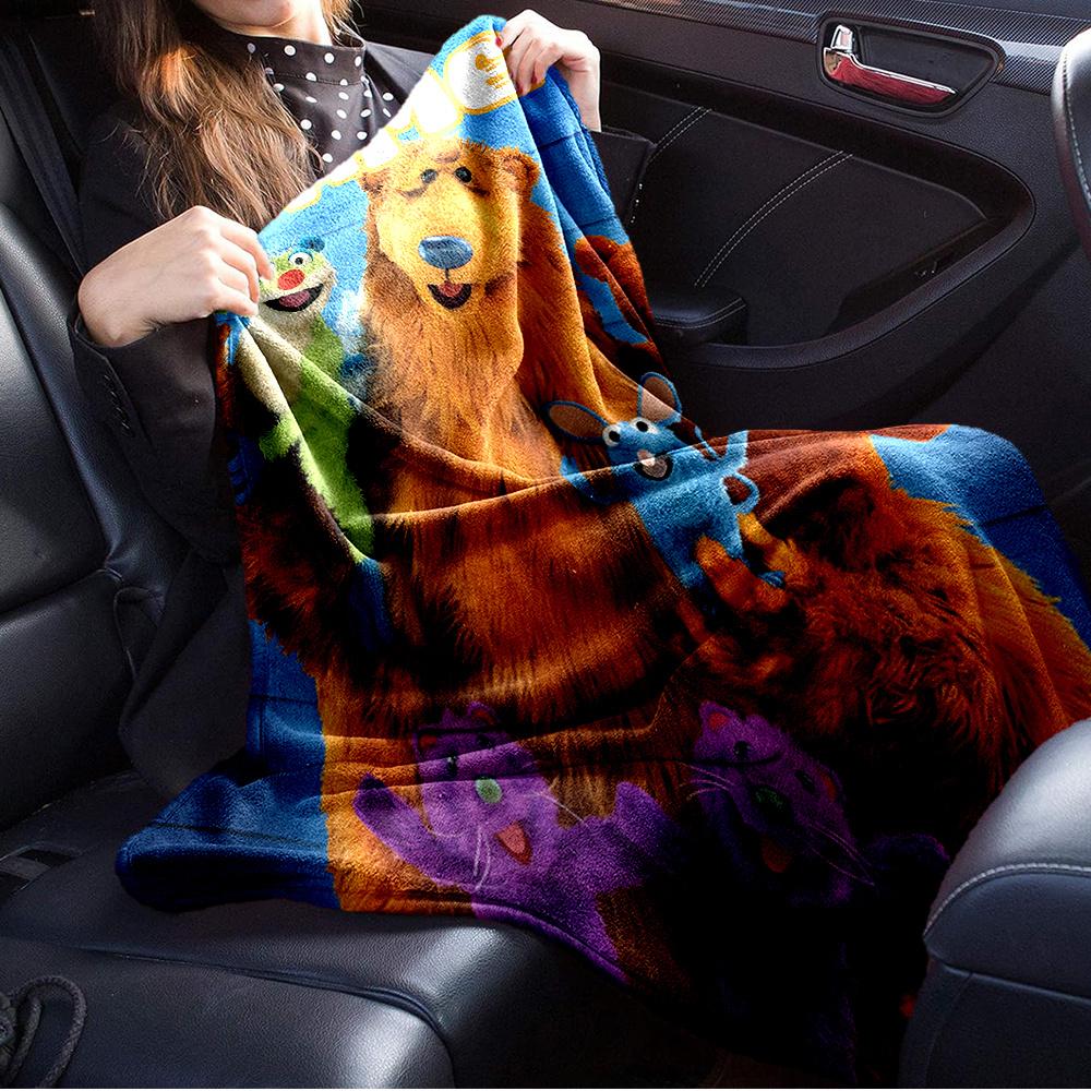 Custom Name Bear in the Big Blue House Plush Fleece Throw Blanket - Fleece Fabric, Multi-Size, Resistant Print, Vibrant Puppet Crew Art, Kids Room Decor, Soft Lightweight Retro Vintage Gift for Retro Kids Show Fans (Birthday, Holiday)