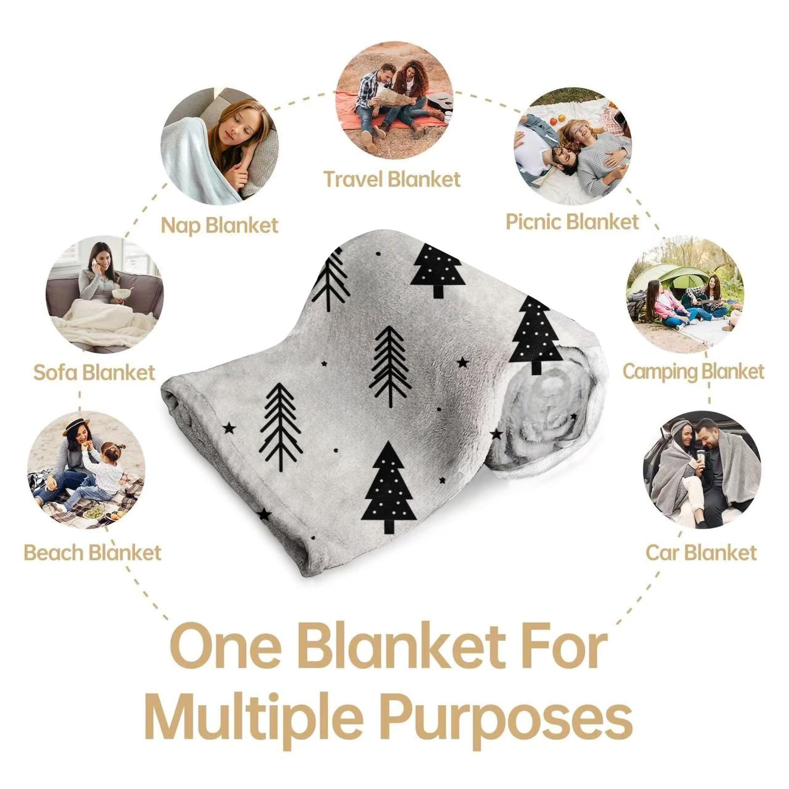 1PC Christmas Tree Star Printed Super Soft Milk Fleece & Flannel Throw Blanket, 300GSM Anti-Static All-Season Blanket, Ideal for Air-conditioned Room, Lightweight Warm Throw for Bed Sofa Couch Office Travel Camping Home Decor, Machine Washable Non-F
