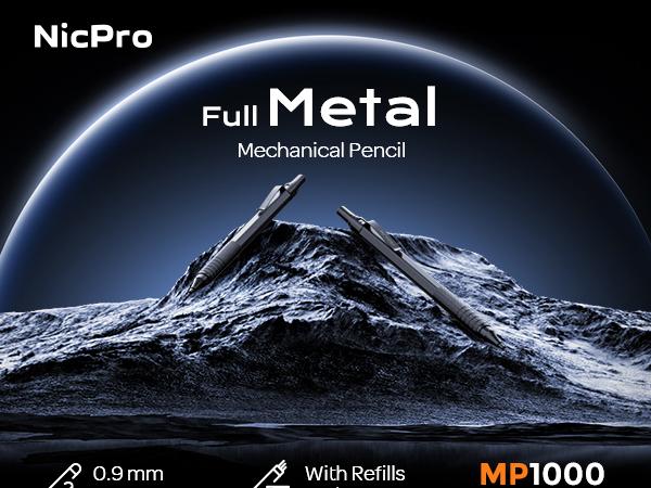 Nicpro 0.9 Metal Mechanical Pencil Set with Case, 3Pack Black MP1000 0.9mm Drafting Pencil, 8 Tubes HB Lead Refills, 3Pack Erasers, Erasers Refills for Artist Writing, Drawing, Sketching