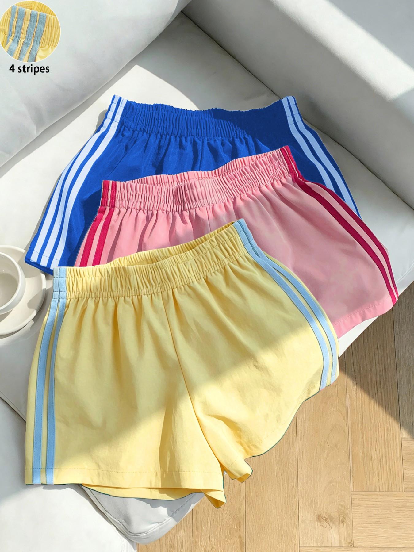 Women's Summer Striped Shorts, Casual Loose-Fit, 4-Stripe Design, Perfect for Office & Parties, Versatile Fit, Ideal for Warm Weather