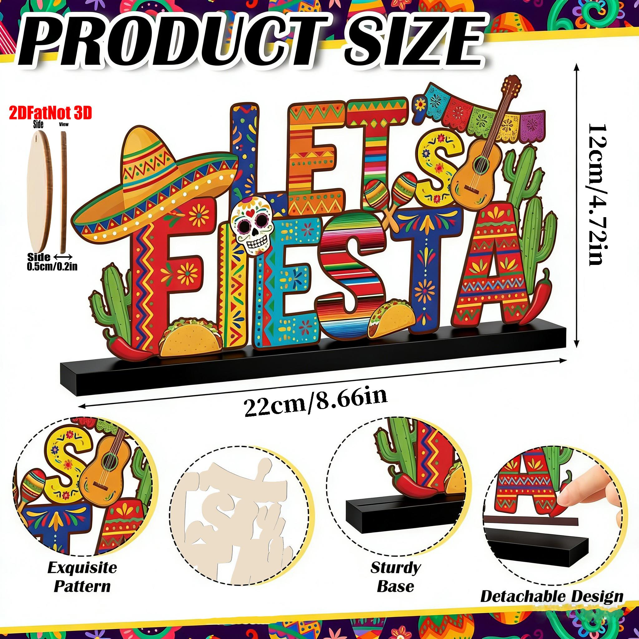 2D Wooden Mexican Cinco De Mayo Table Centerpiece, Festive Layered Tray Decor, Wood Base for Shelves, Fireplace, Home Office, Party Gift