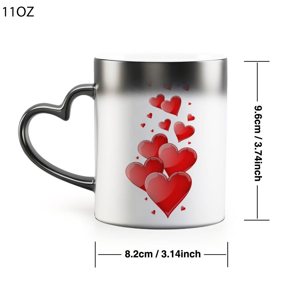 1pc Magical Color Changing Mug with Heart-Shaped Handle, 11oz Unique Red Heart Design, Perfect for Birthdays, Valentine'S Day, and Holiday Gifts