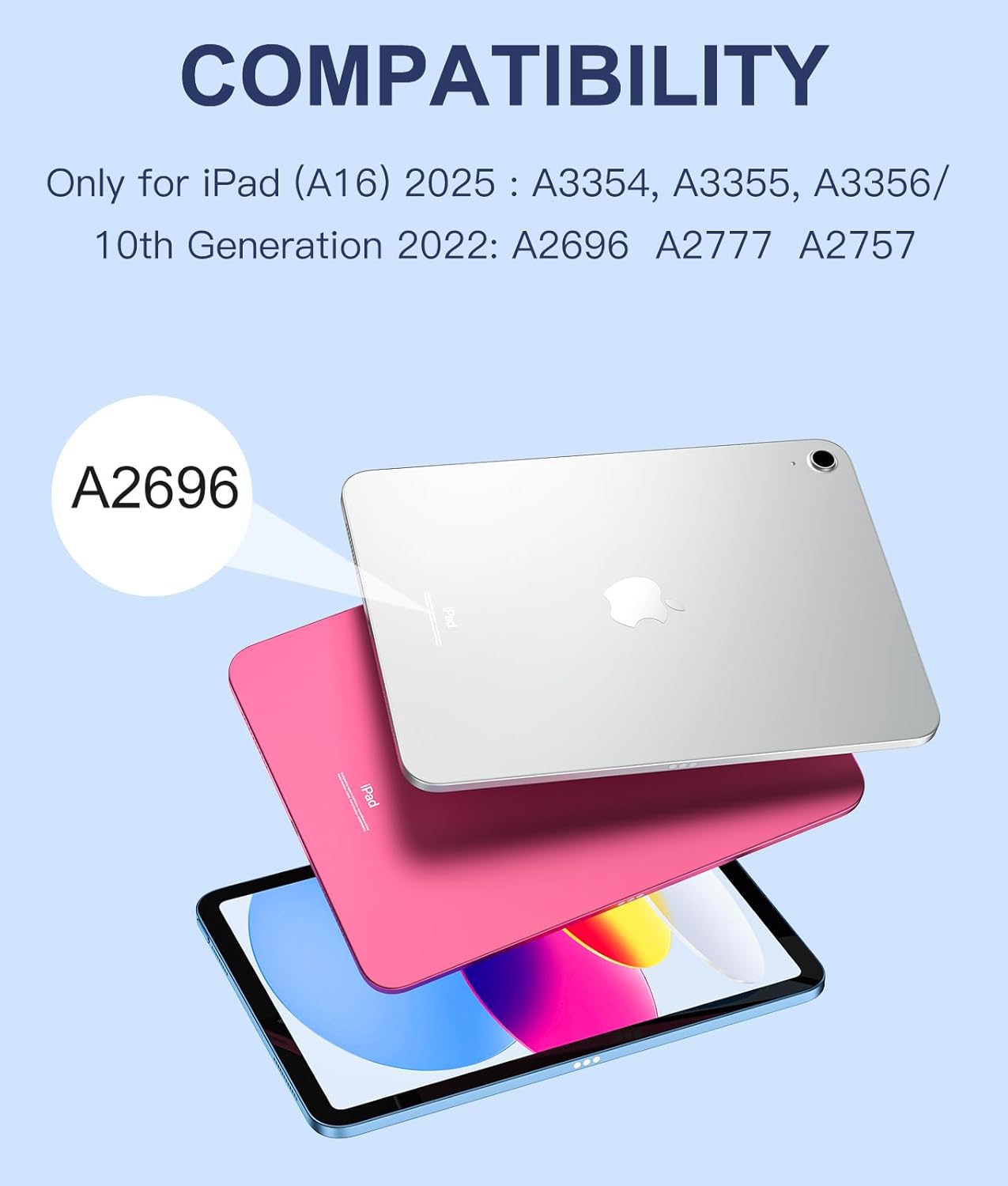 Compatible for iPad 11th 10th Generation Case with Keyboard, Folio Cover with Pencil Holder, Multi-Touch Trackpad, 7 Color Backlit, Detachable Keyboard for iPad (A16) 11th/10th Gen