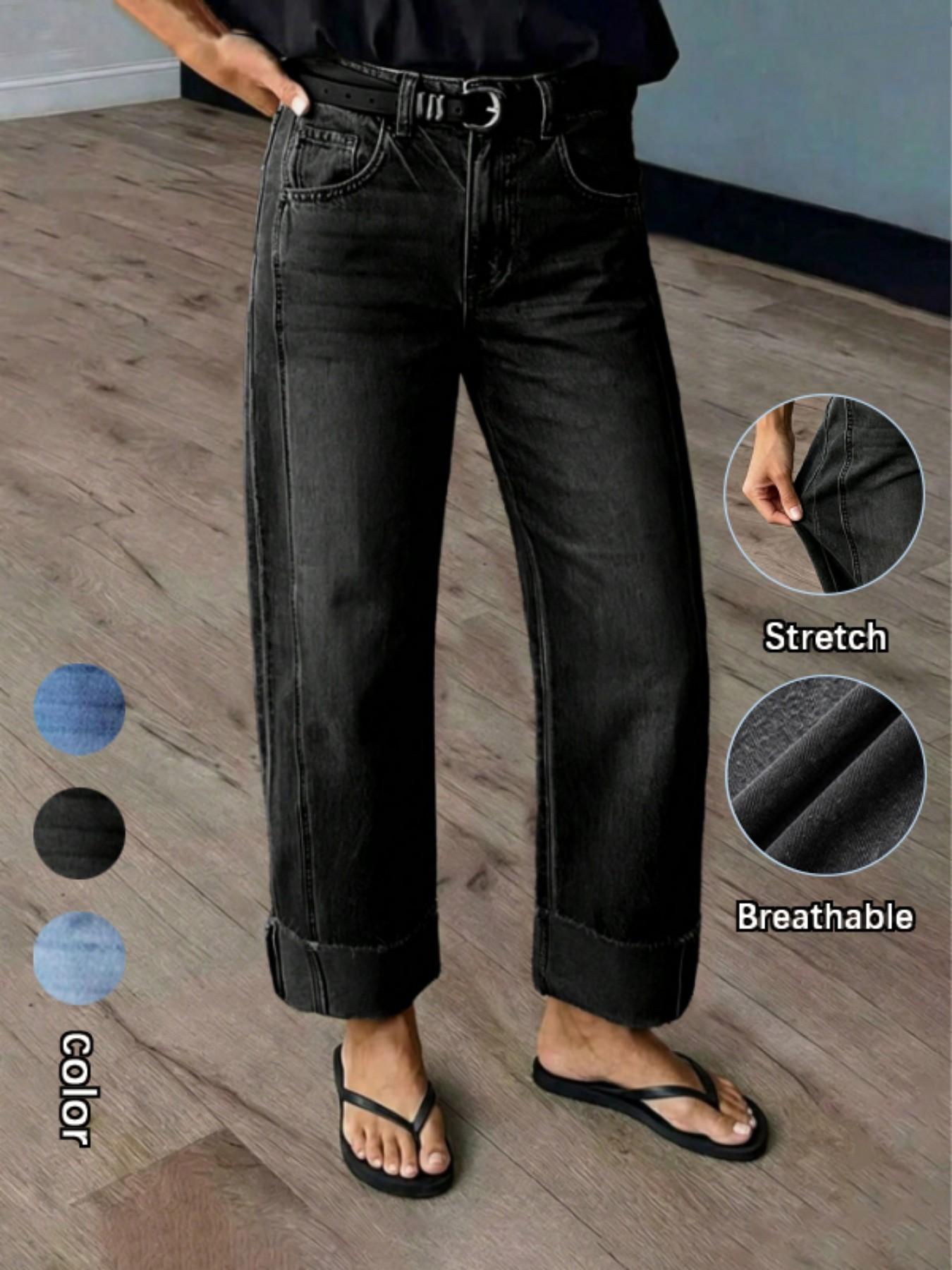 New Season Stretch Denim Straight Leg Pants, Women's Fashionable Washed Denim Jeans Casual, Versatile and Comfortable, Perfect for All Seasons, Ideal for Everyday Wear