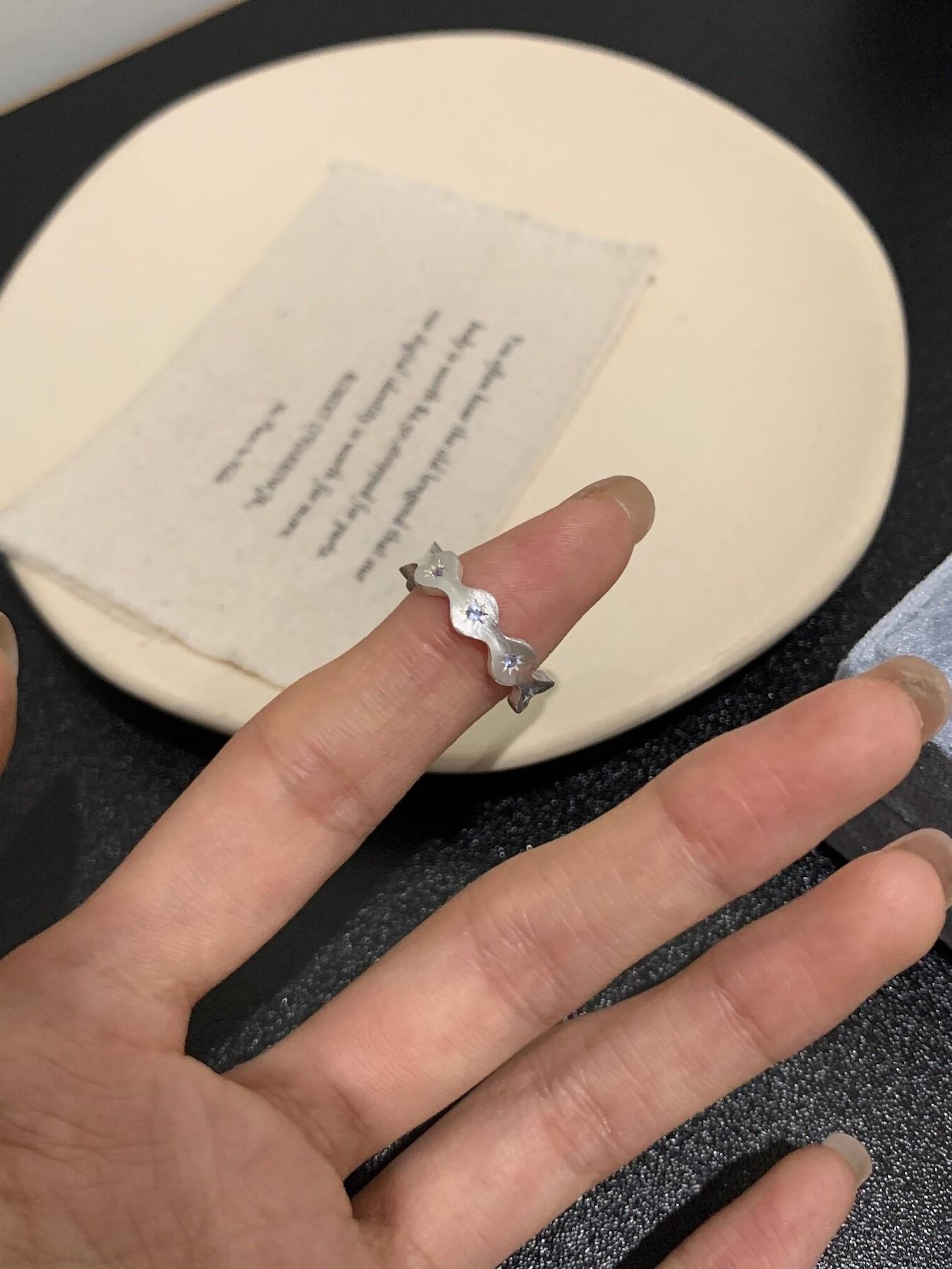 Dainty Silver Color Wavy Band Starburst Cz Open Ring for Women, Minimalist Adjustable Star Cz Ring, Delicate Jewelry for Everyday Wear