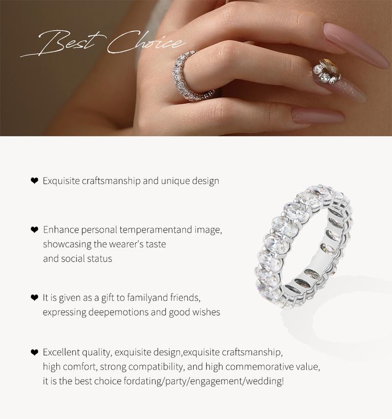 ATTAGEMS Oval Cut 1.8CT Half Eternity Band D VVS1 Synthetic Moissanite Ring for Women Matching 925 Sterling Silver Wedding Band Jewelry Gift R225