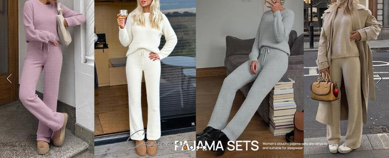 MEROKEETY Womens Pajama Sets 2025 Fall Lounge Sweater Set Cute Fuzzy Fleece 2 Piece Long Sleeve Cozy Winter Pj Outfits