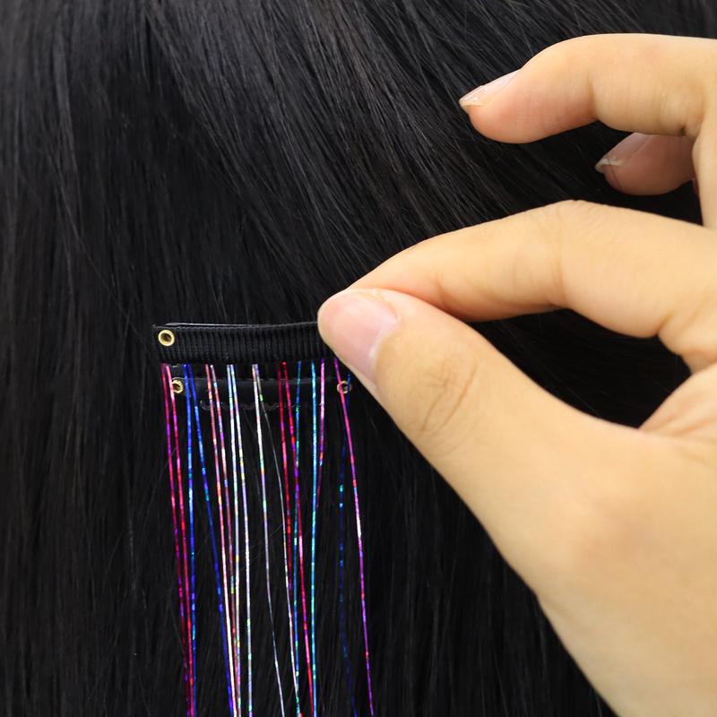 Sunny Hair Tinsel，6pcs Clip in Hair Tinsel 20inch with Clips,Fairy Hair Saprkle Strands