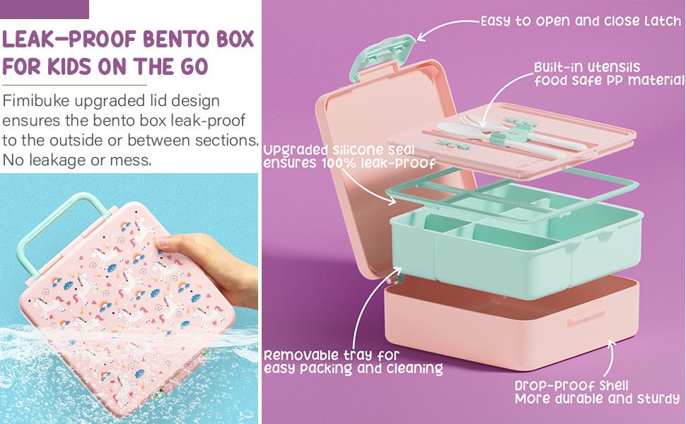 Fimibuke Bento Lunch Box with 4 Compartments, Insulated Lunch Bag, Stainless Steel Vacuum Thermos Food Jar, and Utensils for Girls and Boys