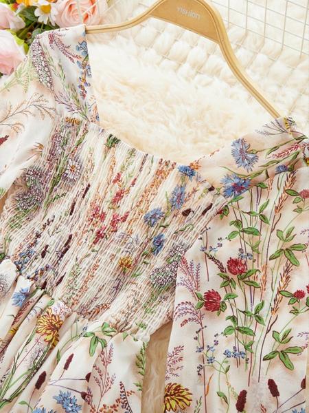 Elegant Floral Print Dress for Women, French Style Fashionable Ladies' Clothing, New Arrival European Inspired Design Casual Wear