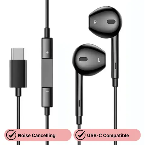 USB C Headphones, Type C Earphones, In Ear Design, Wired Electronic Earphones, Wired Earphones with Mic & Remote Control, Noise Cancelling Earbuds for iPhone 16/15 Pro Max Plus, iPad Pro, Galaxy S23/S22/S21/S20/Ultra Note 10/20, Audio, Headphones Jack
