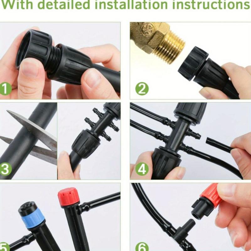 Drip Irrigation System Kit, 226ft Automatic Micro Irrigation Kit Patio Misting Plant Watering System with 1/2 inch 1/4 inch Drip Irrigation Tubing, Adjustable Nozzle Emitters for Garden Greenhouse