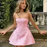 Women's Plain Big Bow Decor Lace Up Tube Dress, Elegant Chic Strapless A Line Short Dress for Evening Party Club Dating Wear, Evening Party Dresses, Ladies Summer Clothes, Coquette Dress