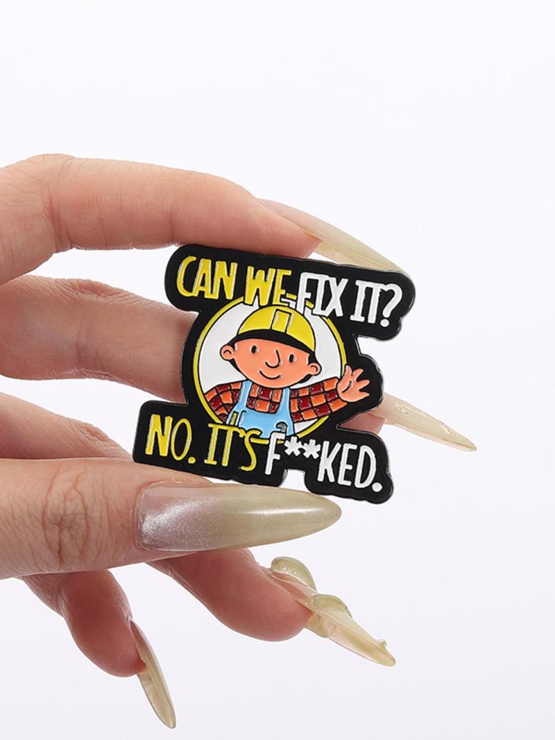 Cartoon Hard Hat Worker Design Brooch, Funny Letter Pattern Brooch, Fashion Accessories for Men & Women, Trendy All-match & Exquisite Brooch for Birthday Gift, Hat Pins