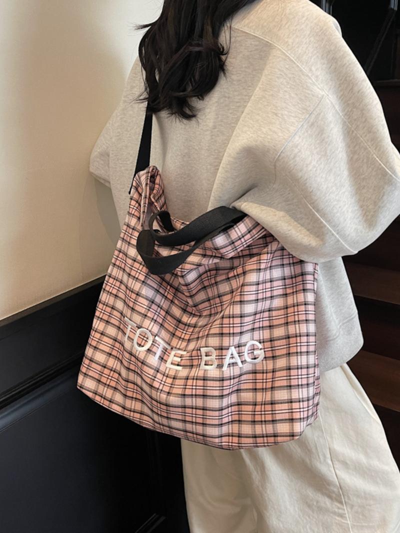 Trendy Plaid Pattern Tote Bag, Large Capacity Shoulder Bag for Women & Men, Versatile High-quality Daily Commuting & Shopping Bag
