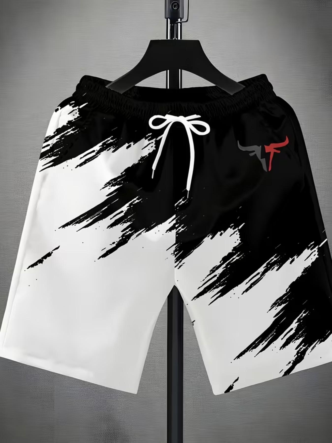 Men's Casual Fashion Geometric Pattern Shorts, Drawstring Waist Drop ...