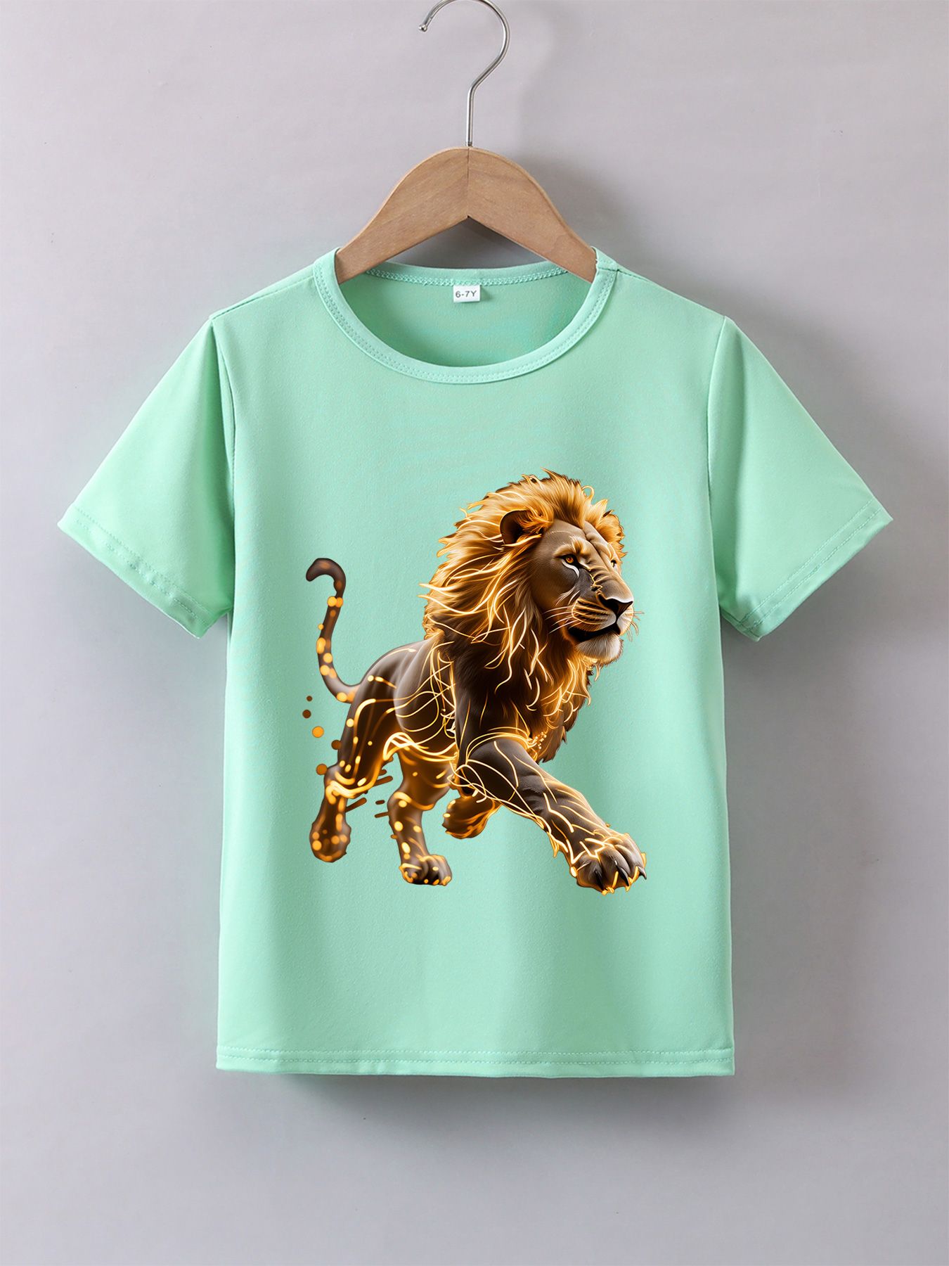 Boys' Summer Breathable & Comfortable "Lion" Cartoon Print (3-12Y) Casual Sports T-Shirt