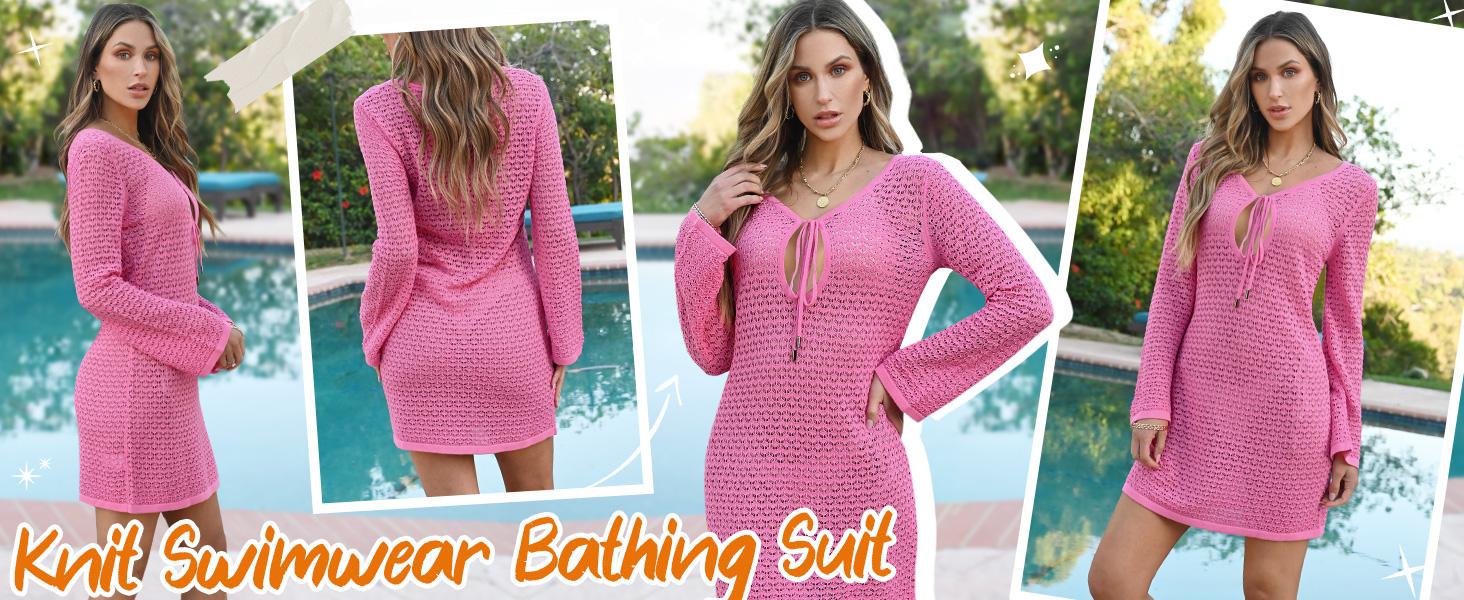 ANRABESS Womens Swimsuit Crochet Swim Cover Up Summer Bathing Suit Swimwear Hollow Out Mesh Knit Long Sleeve Beach Dress Vacation Outfits ANRABESS Womens Swimsuit Crochet Swim Cover Up Summer Bathing Suit Swimwear Hollow Out Mesh Knit Long Sleeve Beach Dress Vacation Outfits