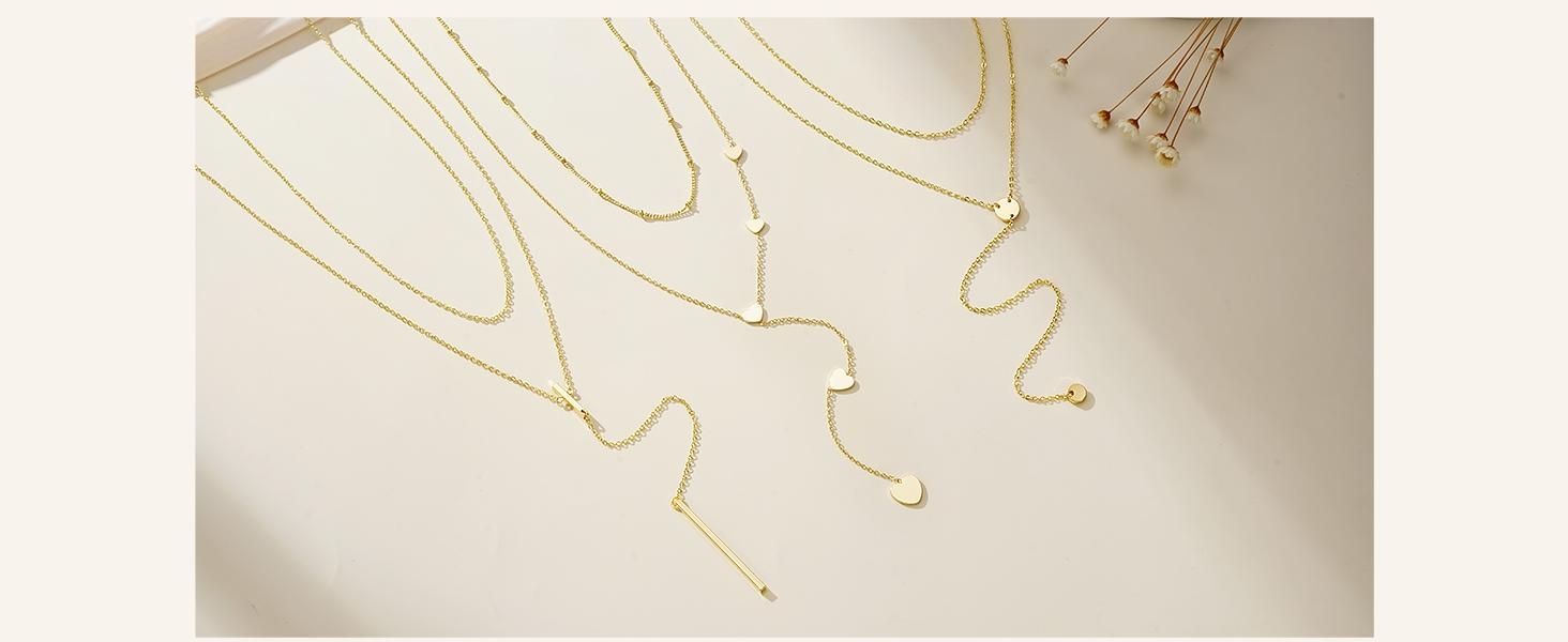 Women's Long 14k Gold Plated Necklace, Elegant Y-Shape Zipper Design, Simple Jewelry Trendy Gift for Women, All Seasons