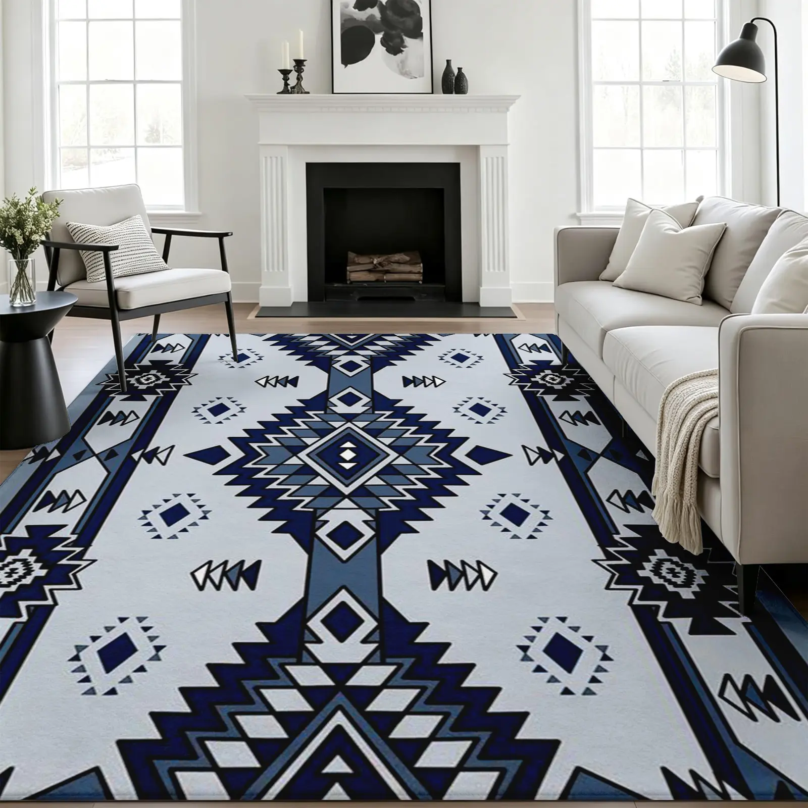 5x7ft Area Rug Modern Boho Aztec Diamond Motif, Ultra-Soft Low-Pile Non-Slip Machine Washable Floor Rug, Stylish Home Decor for Living Room Dining Room Bedroom Office, Great New Home Housewarming Gift Home Decor