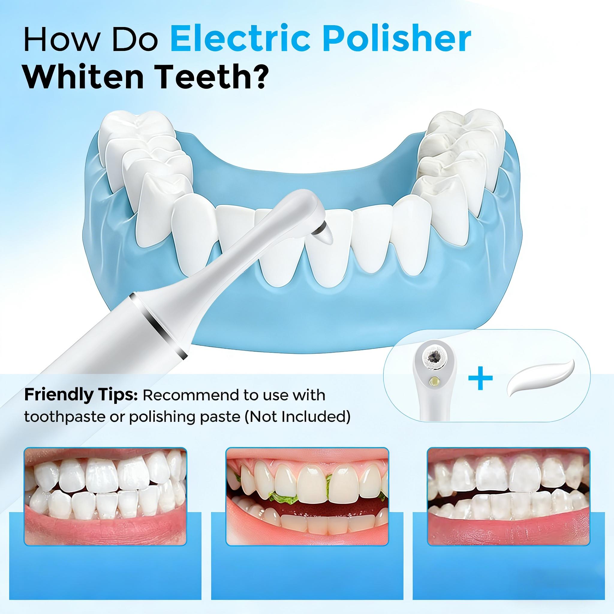 Electric Tooth Polishing Device, Home Teeth Cleaning Set with 6 Brush Heads LED Light , 5 Modes, USB Charging, Oral Care Tool