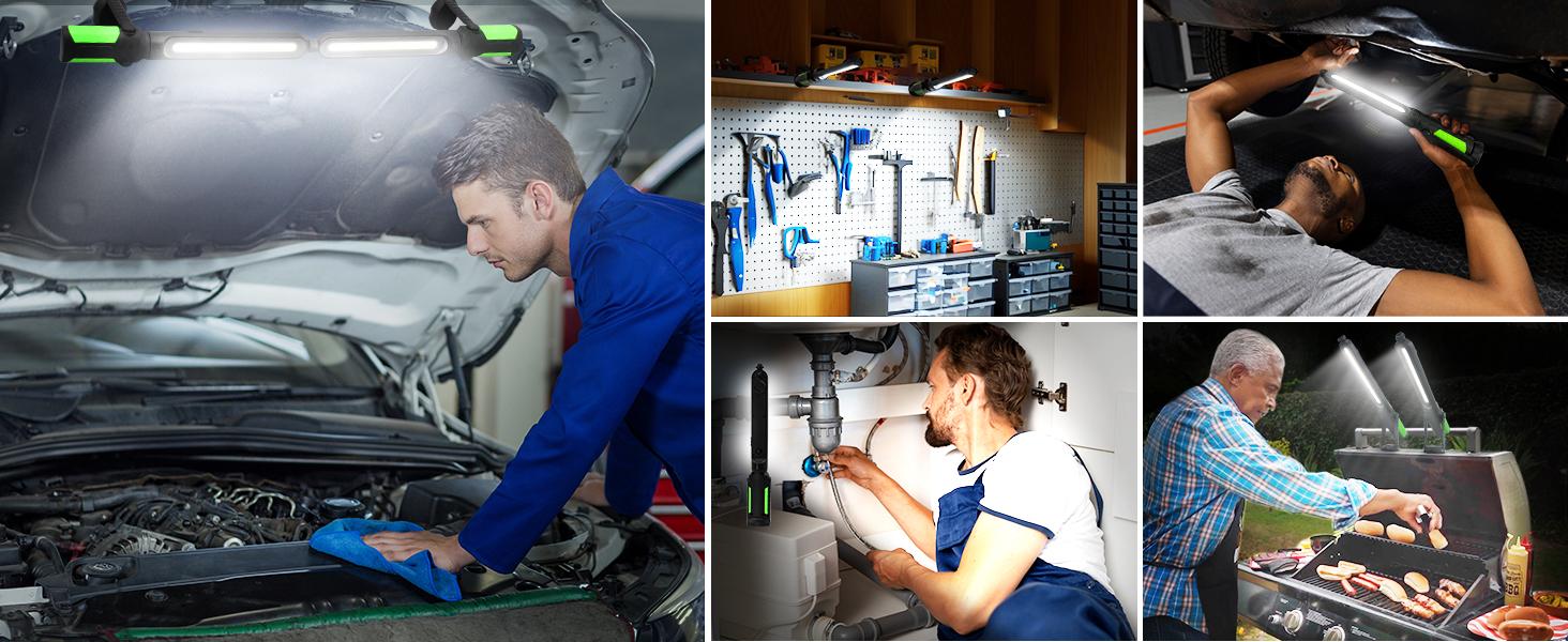 SYLSTAR Work Light for Mechanic, 2400LM Bright LED Work Light, 4400mAh Rechargeable Underhood Work Light Bar with Hooks, Magnetic Mechanic Light for Car Repairing/Inspection/Garage/Workshop/Emergency SYLSTAR Work Light for Mechanic, 2400LM Bright LED Work Light, 4400mAh Rechargeable Underhood Work Light Bar with Hooks, Magnetic Mechanic Light for Car Repairing/Inspection/Garage/Workshop/Emergency