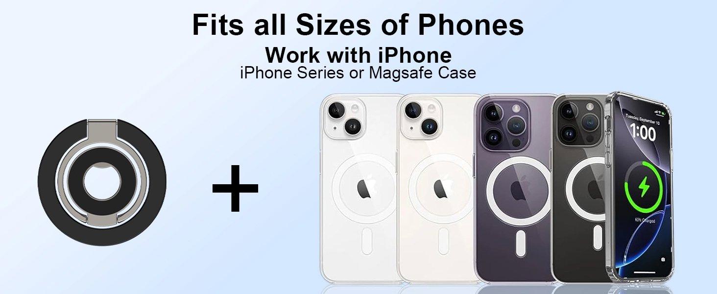 Magnetic Phone Ring Holder for Samsung Galaxy S25 Ultra S25 S24 FE S24 Ultra, Removable Magsafe Phone Grip with Kickstand for iPhone Air 17 Pro Max 16e 16 15 14 13 12 Pro Max, Fit Magnetic Car Mount