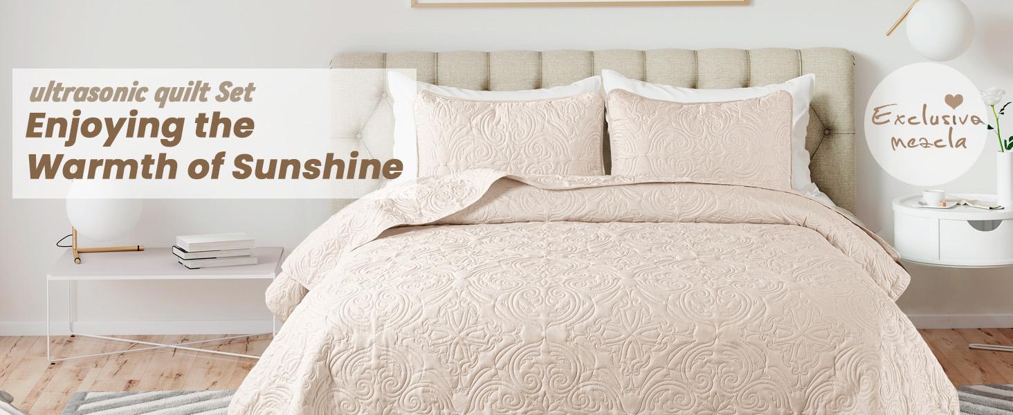 Exclusivo Mezcla Quilt Bedding Set, Lightweight Vintage  Quilts with Pillow Sham, Soft Bedspreads Coverlets for All Seasons