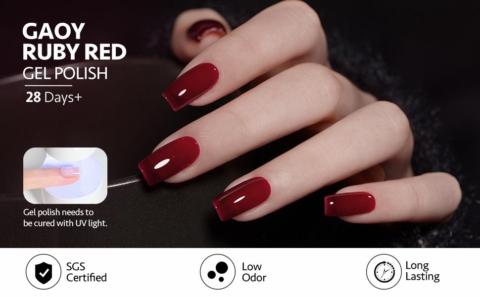 GAOY Red Collection Gel Nail Polish Set, 6 Colors Burgundy Cherry Dark Red Jelly Glitter Soak Off UV Light Cure Gel Polish Kit for Salon and Nail Art DIY at Home
