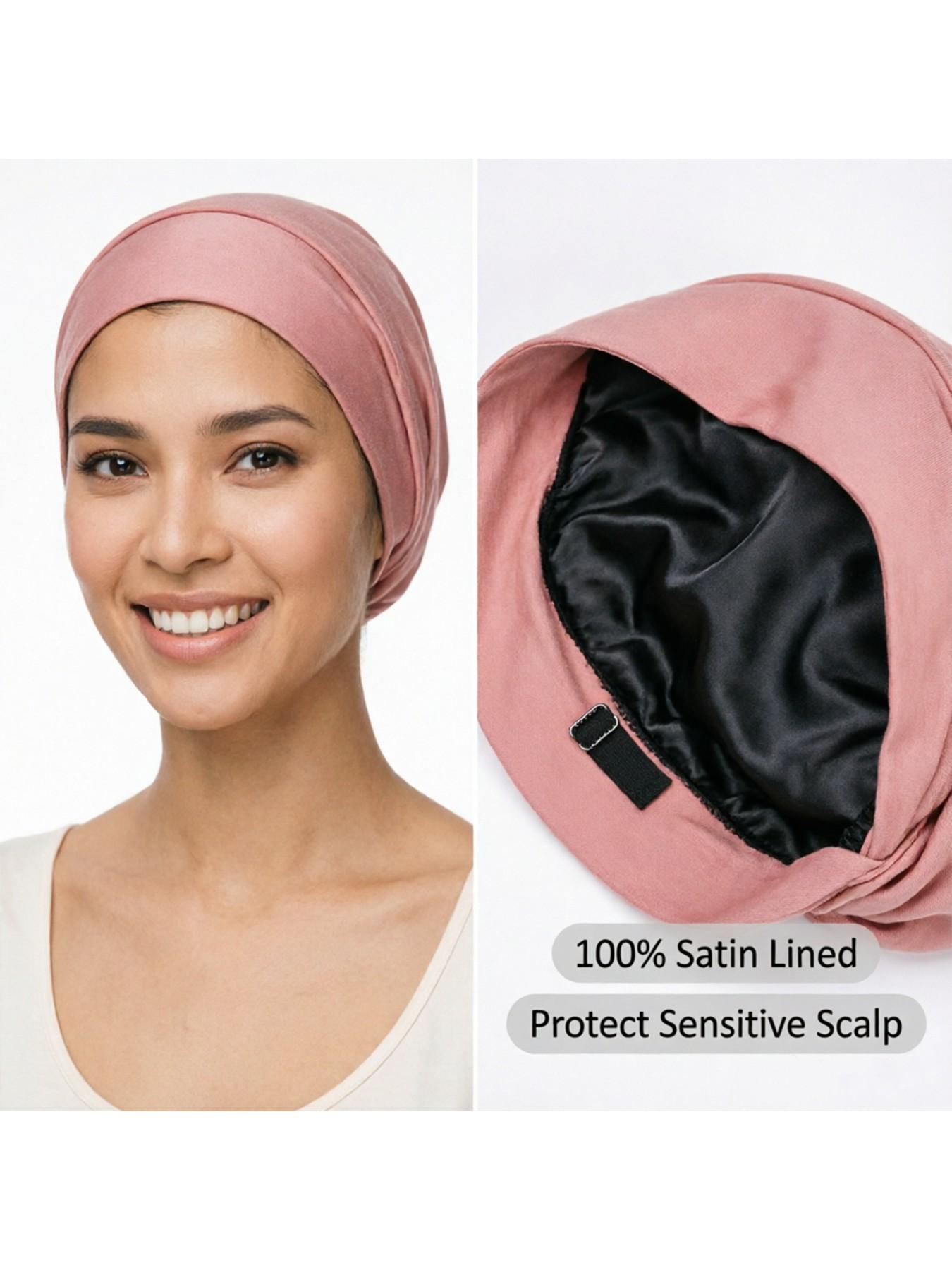 Adjustable Satin-Lined Chemo Hat for Women, Soft Cotton Beanie for Cancer Patients, Anti-Frizz Sleep Cap, Casual Stretch Fit