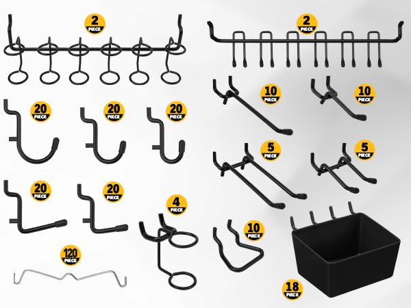 286-Piece Extra Thick Pegboard Hooks Set, 1/4" Heavy Duty Black Peg Board Organizer Accessories with Bins, Metal Pegboard Accessories with Pegs Lock, Peg Board Hooks for Hanging