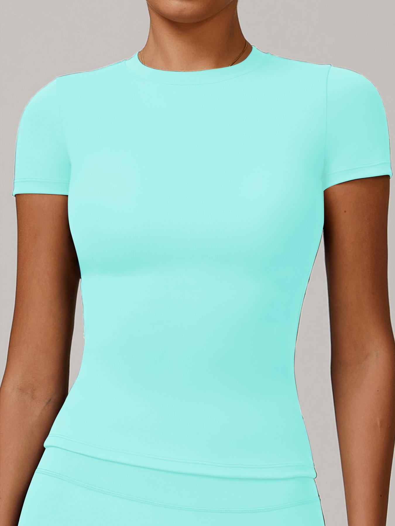 Women's Sporty Two-Piece Set, High-Elastic Round Neck Short Sleeve Tee, High-Waisted Tummy Control Pants, Soft Breathable Yoga Gym Wear, Exercise Clothing Set, Fitness Clothing, Athleisure Activewear, Activewear Workout Set