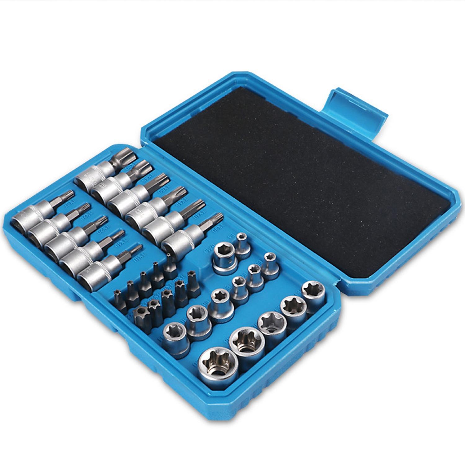 34-Piece E-Type Hex, Internal External Star Key Kit, Large Medium Small Sizes, Durable Metal Construction, Versatile Tool Set, Socket Wrench Set, Bit Socket Set