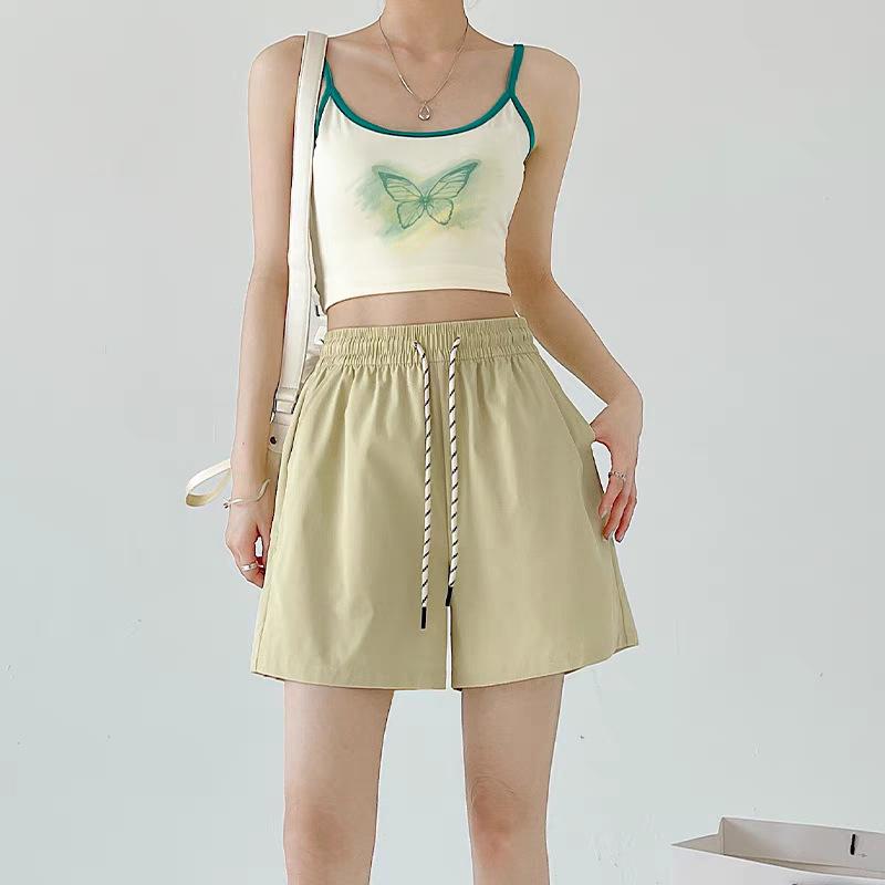 Blue quick-drying shorts women's summer 2026 new high-waisted outer wear casual wide-leg A-word sports five-point pants ro pa gym mujer