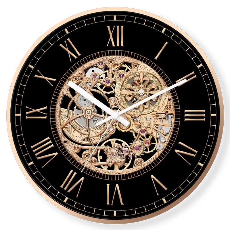 12/14/16 inch Large Moving Gear Wall Clock, Roman Numeral Silent Non-Ticking Metal Wall Clock, Modern Farmhouse Decor Wall Clock for Living Room, Dining Room, Kitchen, Home Office