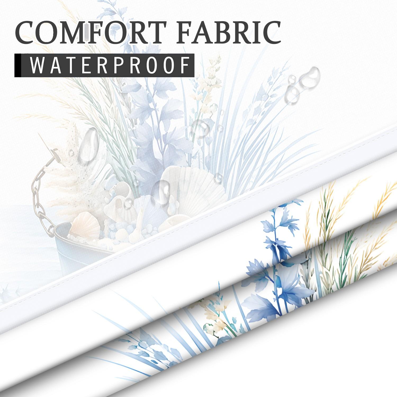 LVRLVR 1pc Coastal Nautical Blue Seashell Starfish Summer Bathroom Aesthetic Shower Curtain, Beach Watercolor Print, Sheer Top Window, Detachable Liner & No Hook C-Ring, 70.8" x 74"