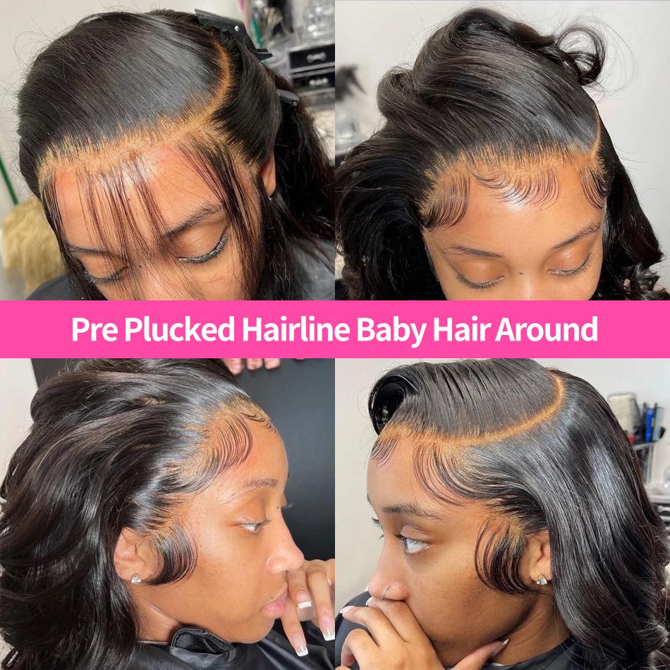 Invisi Strap HD 360 Full Lace Wig Human Hair Body Wave 360 Lace Frontal Wig Drawstring Snug Fit Glueless Wig Preplucked 13x6 Transparent Lace Front Wig 180 Density Summer Refreshing Hairstyle