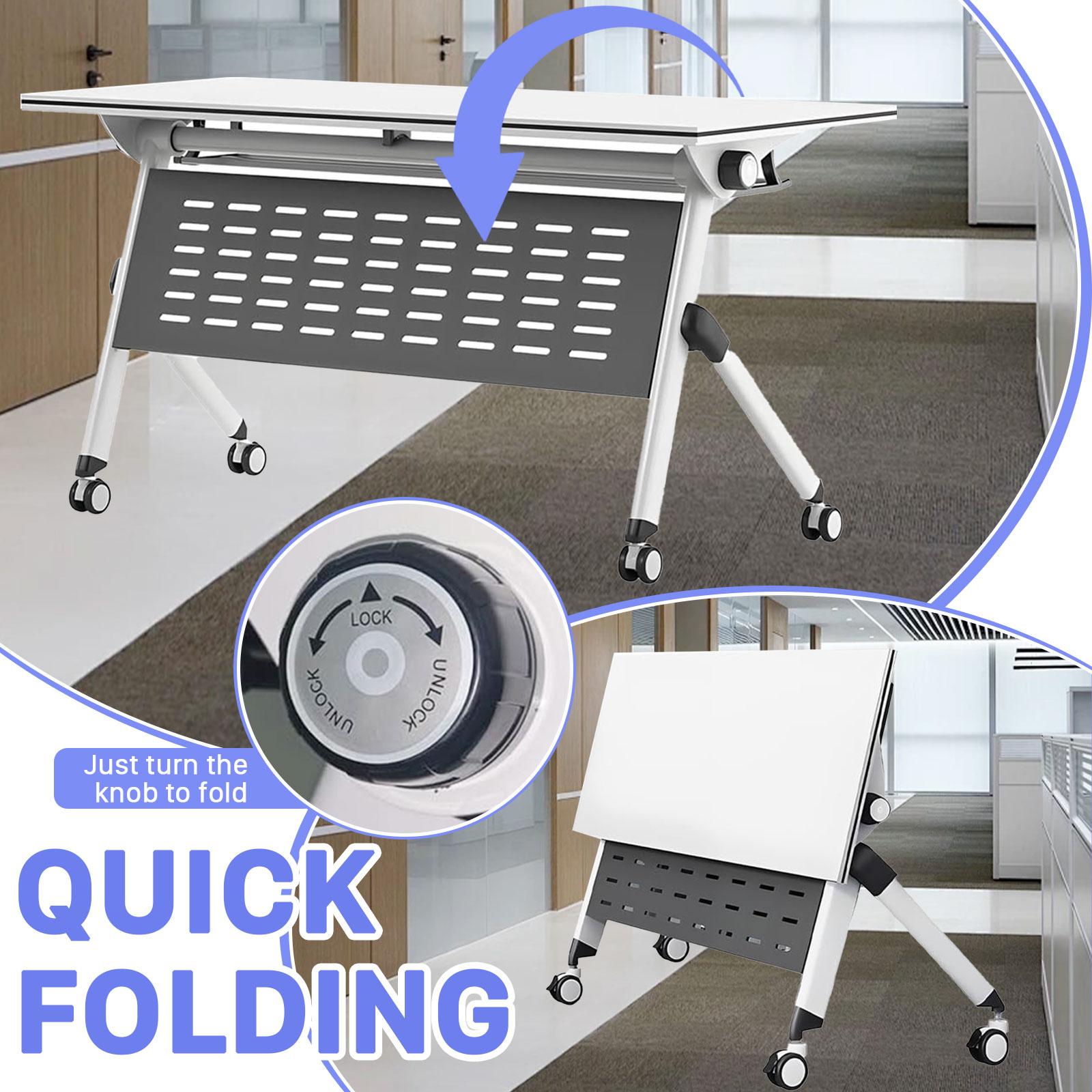 Foldable Rolling (360° Silent Casters), 1 - inch Thickened, Waterproof & Scratch - resistant, Modular Conference Training Table for Multi - scenarios like Conference Room/Classroom