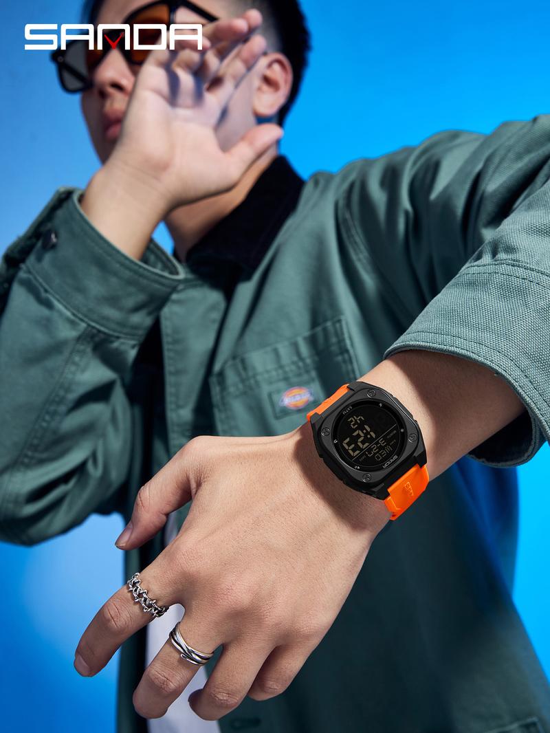SANDA Men's Sports Watch Fashion and Leisure Men's LED Single Display Night Light Waterproof Multi functional Timing Electronic Watch Best Gift+BOX Waterproof Multifunctional Watch