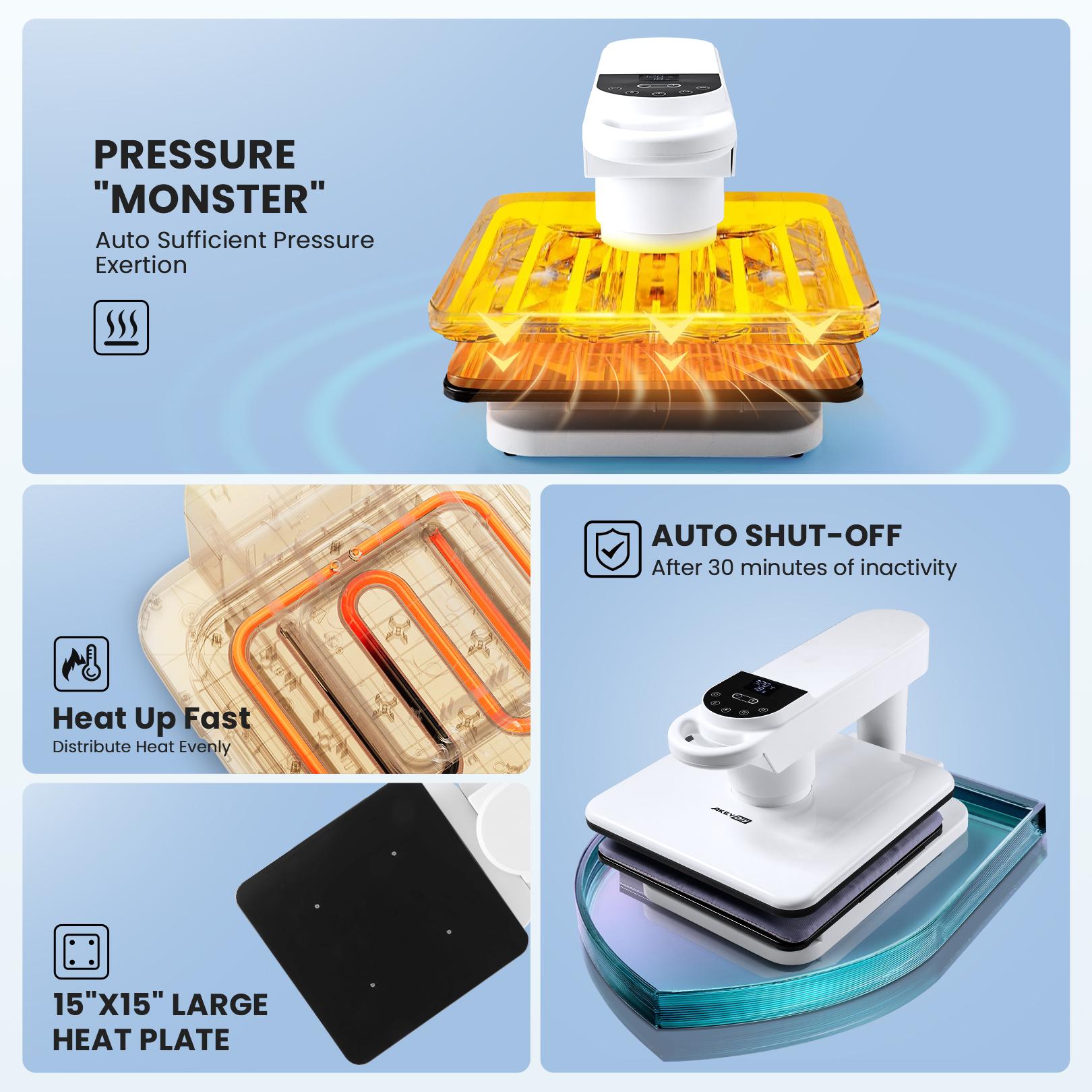 AKEYDIY Auto 360° Swing Away Heat Press Machine for T-shirts,Smart 15 x 15 Inch T-shirt Press Machine with Automatic Press Release Professional Digital,Automatic Heat Press Sublimation Fast and Uniform T-shirt Printing Machine