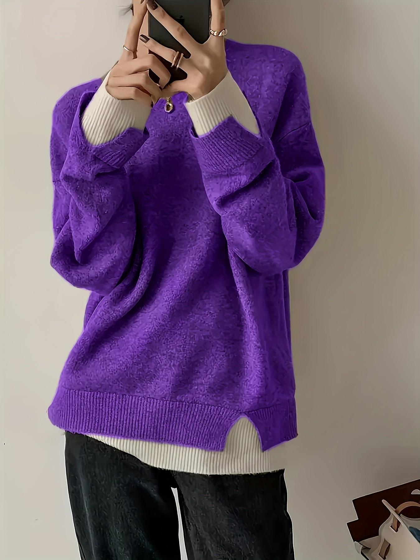 Women's Plus Size Fit Two-Piece Colorblock Long Sleeve Knit Pullover Sweater Knitwear, Elegant Casual Fashion for Spring Summer Fall Winter
