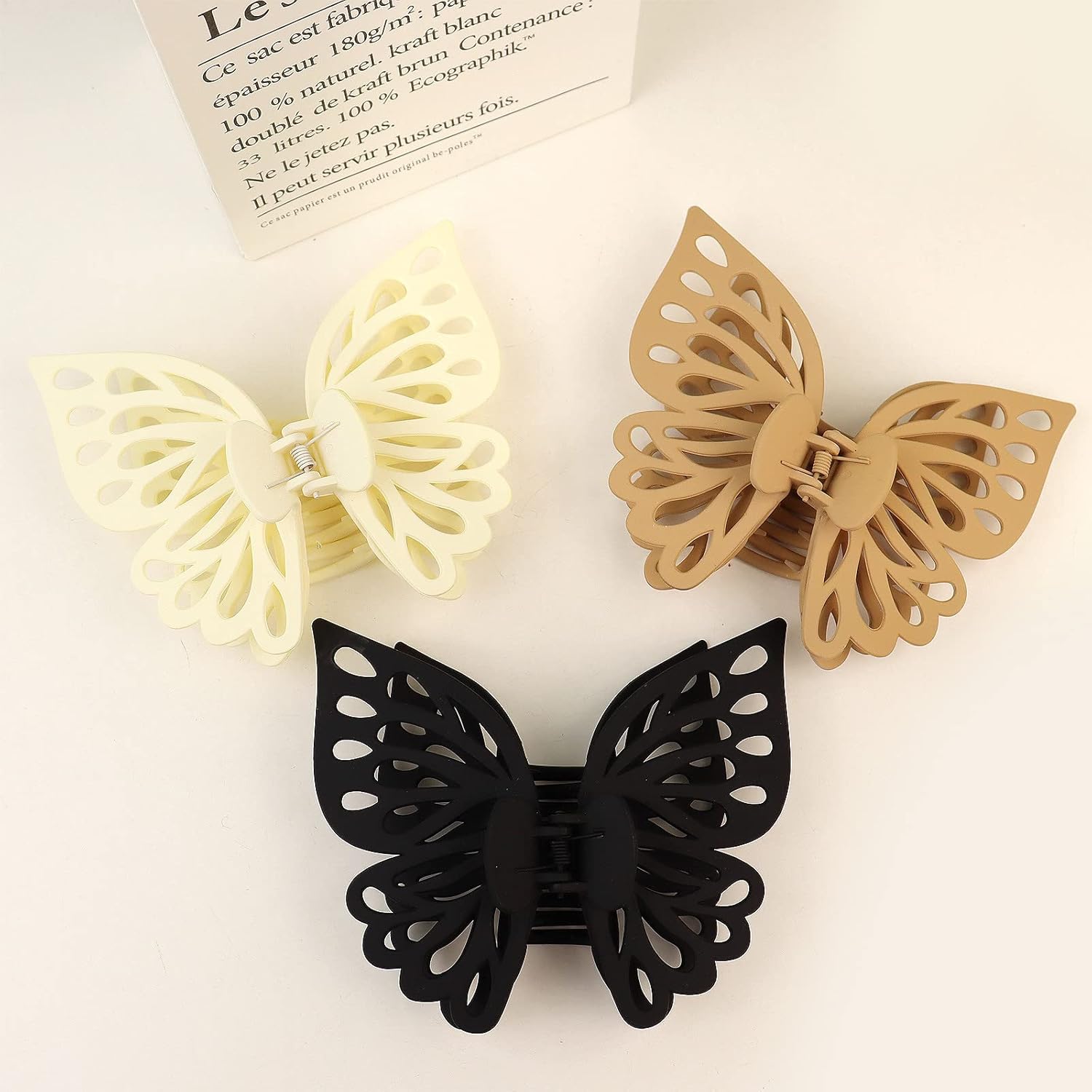 3PCS Butterfly Claw Clips for Women, Cute Aesthetic Matte Hair Clips Set, Strong Hold for Thick & Medium Hair, Non Slip Large Hair Claws, Y2K Trendy Hair Accessories for Daily Wear & Gifts