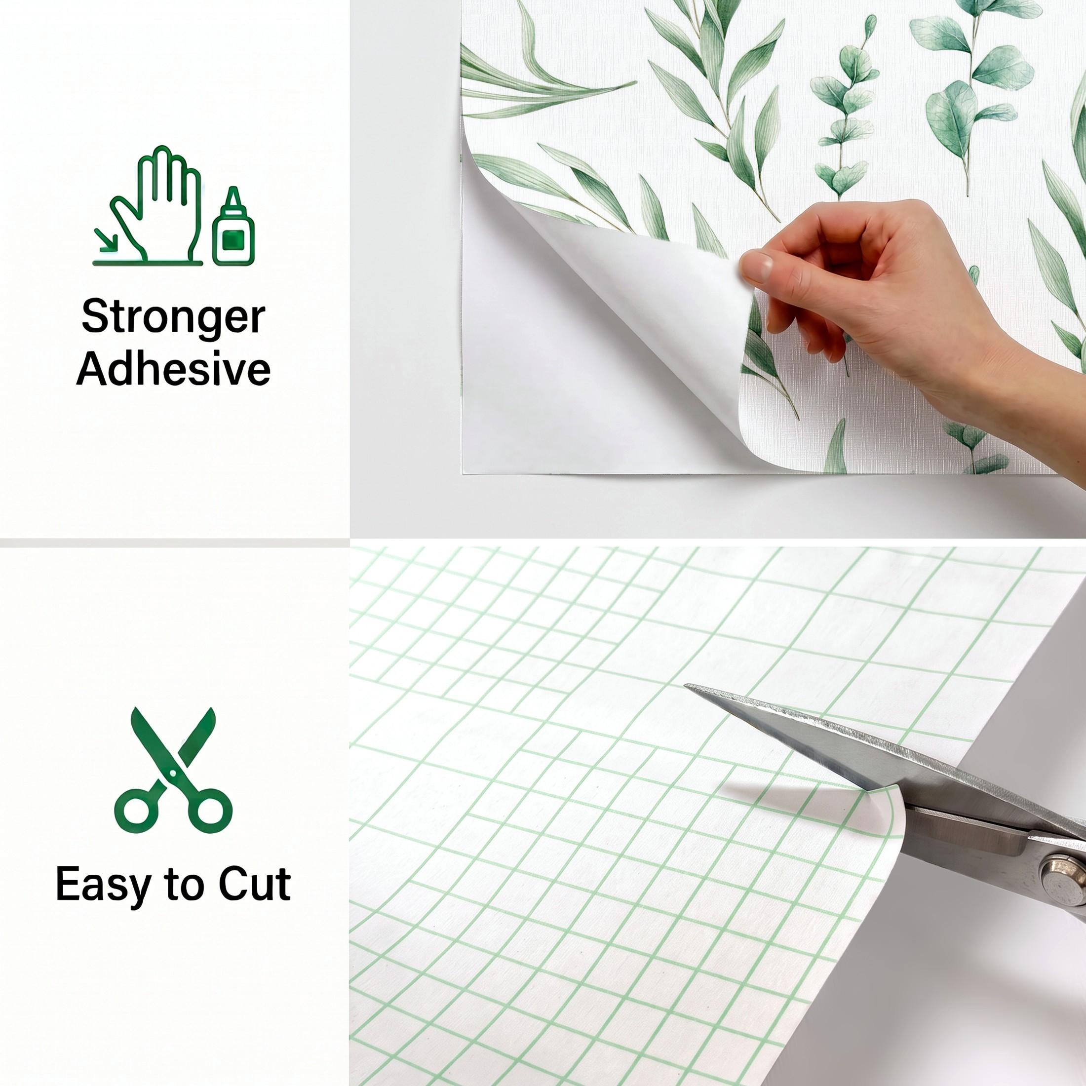 1 Roll Eucalyptus Green Leaves Peel and Stick Wallpaper 44.5cm/17.5in Wide, Waterproof Removable Color Fadeless Vinyl for Bathroom Living Room Decor, Length Options: 1m/2m/3m/5m/10m