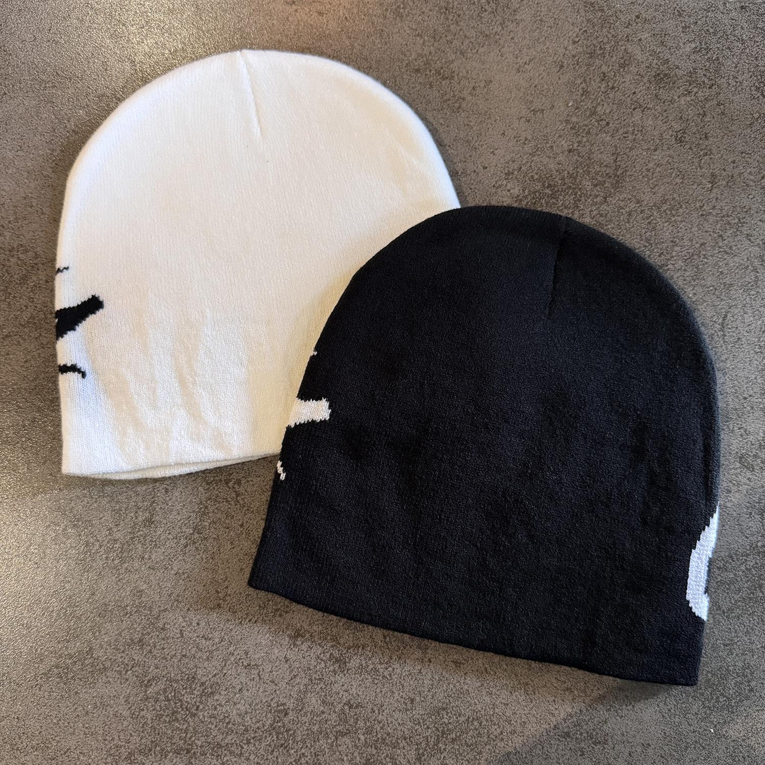 Graffiti Star Knit Beanie - Y2K Streetwear Cuffed Skullcap, Soft Warm Winter Hat for Men & Women, Hip-Hop Style, Multiple Colors