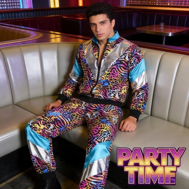 90s Party Photobooth Props Disco Sportswear 2-piece Jogging Suit Retro Style Carnival Themed Party Outfit Live Role-playing Jacket and Pants Role-playing Costume