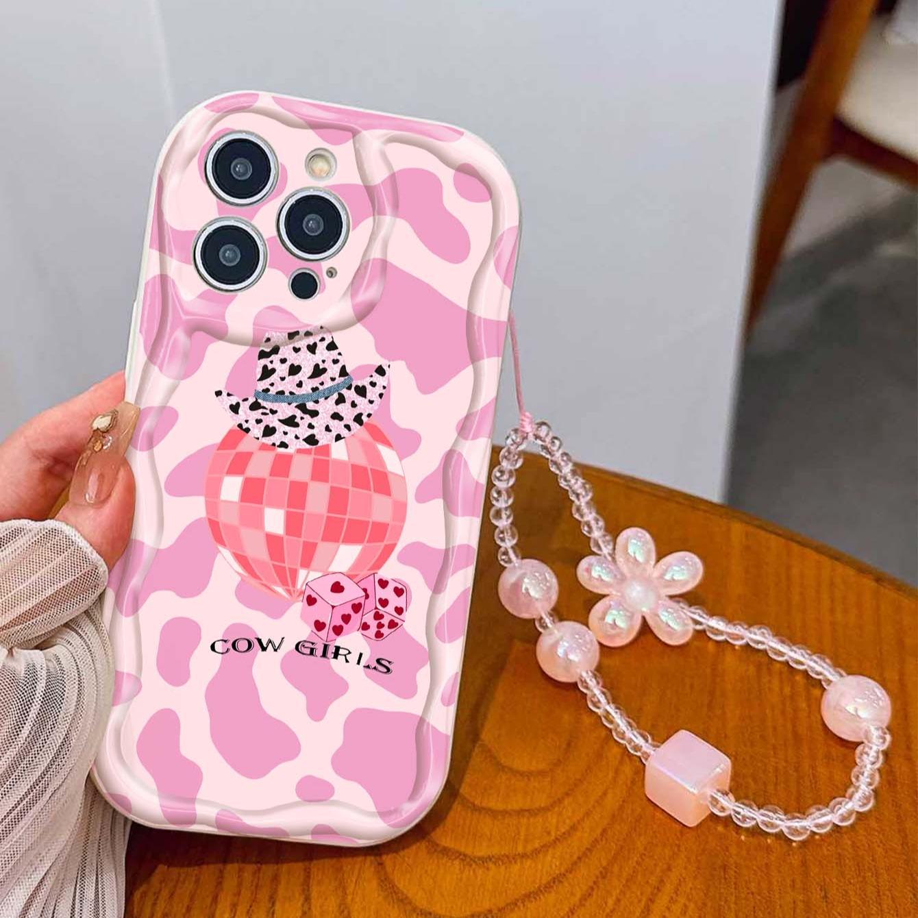 Disco Ball Heart Dice Tpu Phone Case with Lanyard, Shockproof Wave Edge, Fits Apple Models, Girl's Gift, Festival Present