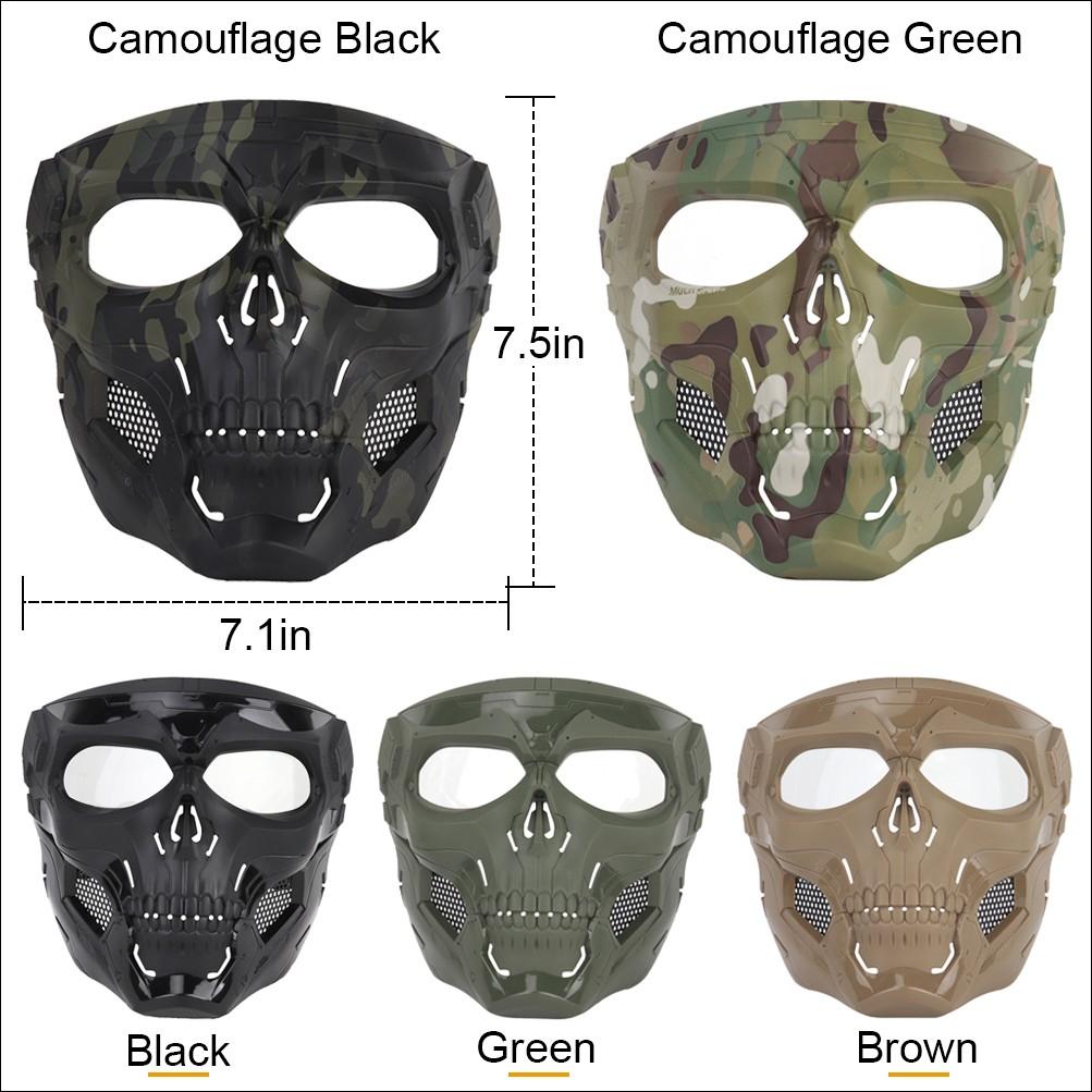Outdoor Skull Tactical Mask, Helmet wear or Head wear Dual Mode, Halloween Party Game Mask Compatible with Fast Helmet