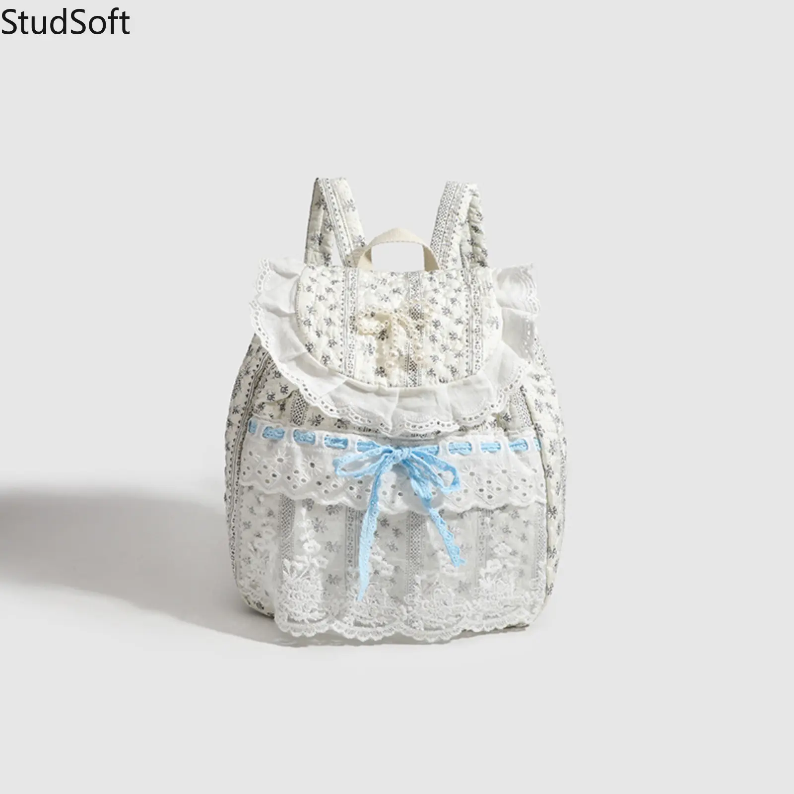 Cute Floral Backpack Women Ruffle Lace Drawstring Rucksack Sweet Bowknot Knapsack Daypack for Teen Girls School Travel